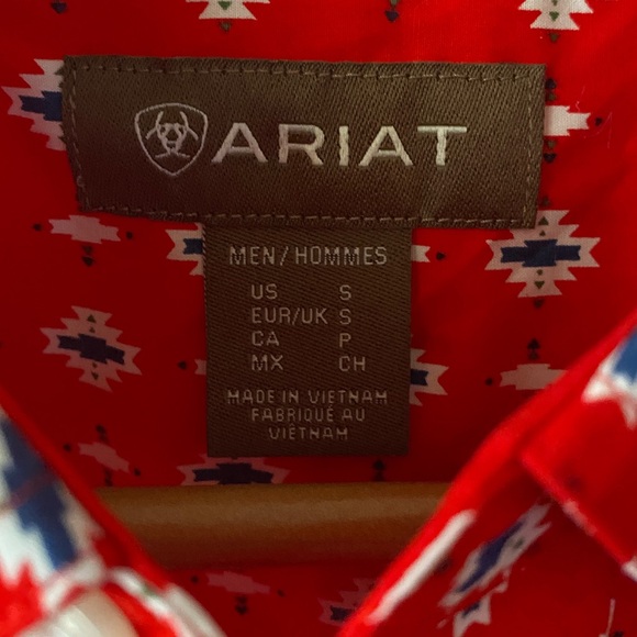 🆕 ARIAT Red Beacon Aztec Print Decker Short Sleeve Western Cowboy Shirt SZ S - Picture 3 of 13